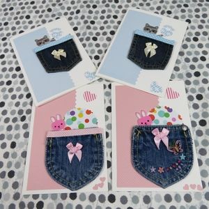 4 blue and pink gift card or money holders